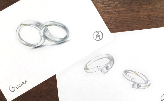 SORA(ソラ)の磁石でくっつく結婚指輪(材質：タンタル)のデザイン画