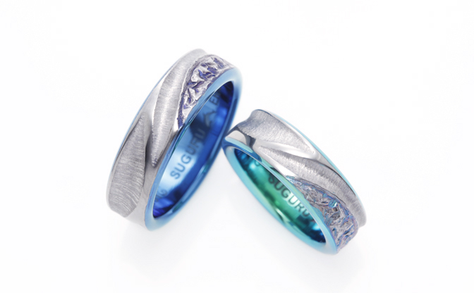 SORA(ソラ)の結婚指輪、「海」がテーマのオリジナルデザイン（外側ジルコニウム×内側タンタル）
